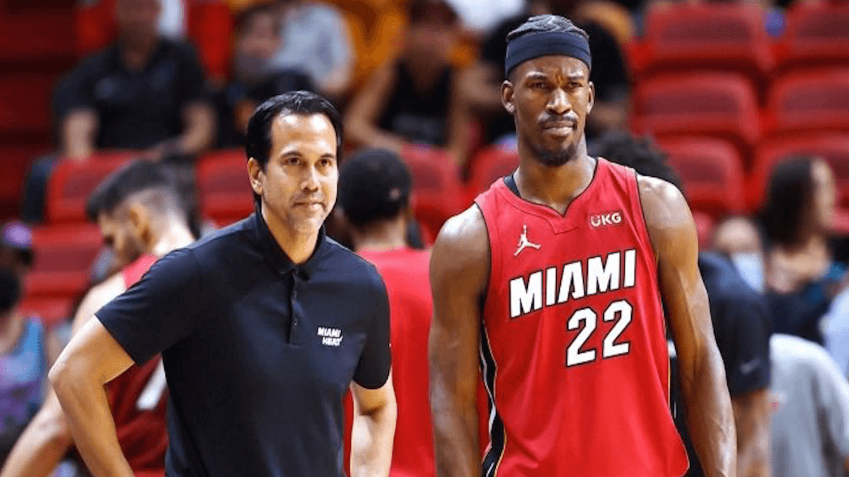 Erik Spoelstra and Jimmy Butler of the Miami Heat