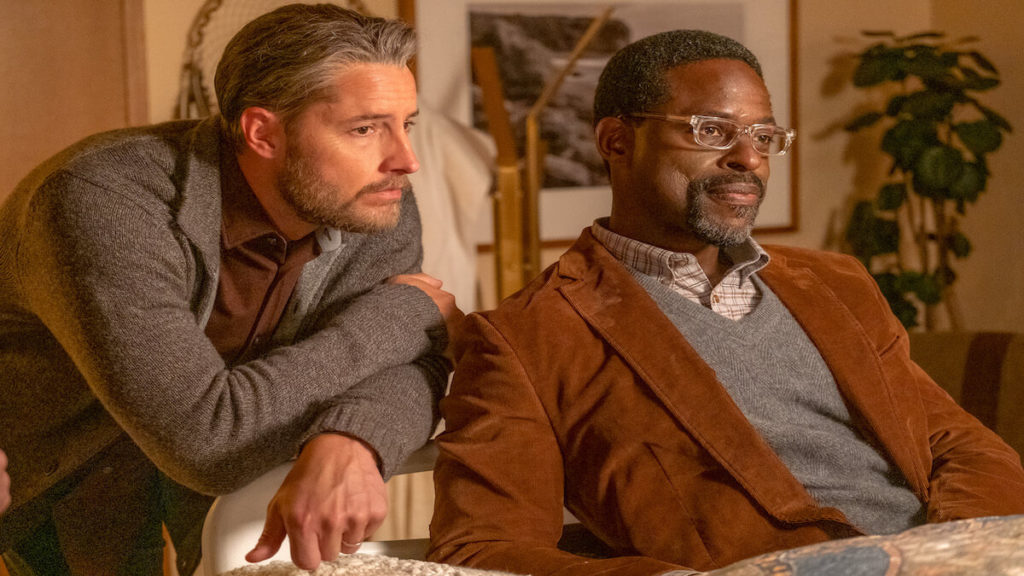 Kevin and Randall sit bedside in a scene from This Is Us.
